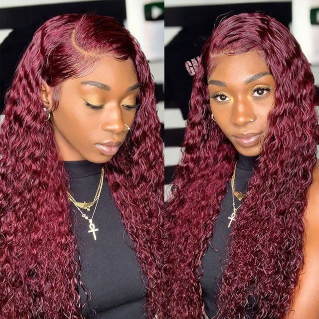 Laborhair 99J Burgundy Red Curly Wave 13x4 Lace Front Wig