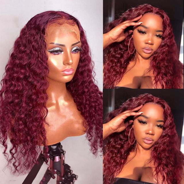 Laborhair 99J Burgundy Red Deep Wave 13x4 Lace Front Wig High 180% Density