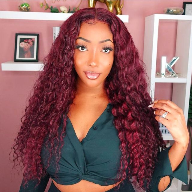 Laborhair 99J Burgundy Red Deep Wave 13x4 Lace Front Wig High 180% Density