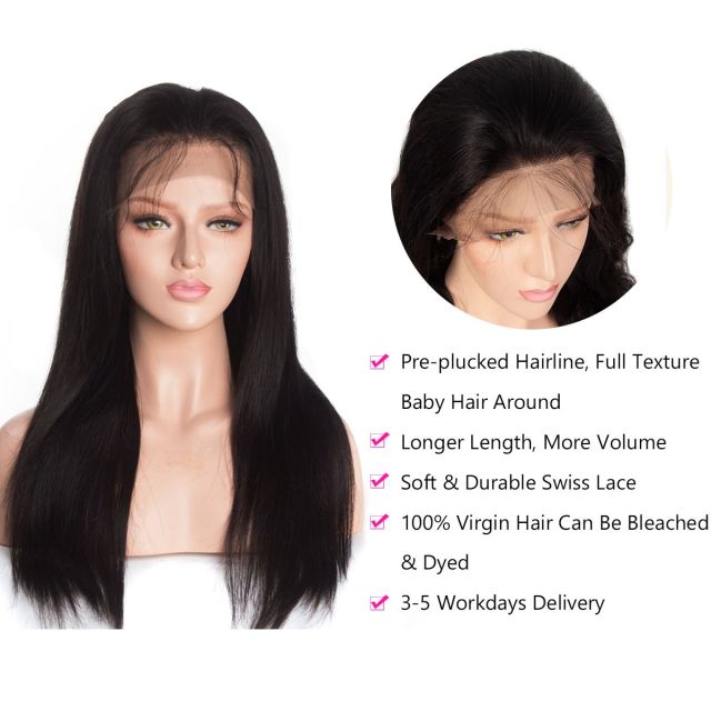 Laborhair 360 Lace Frontal Wigs Straight Human Hair Wigs 180% Density