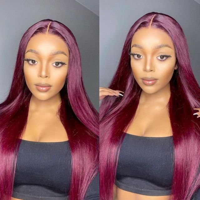 Laborhair 99J Color Burgundy Straight Hair Lace Front Wig