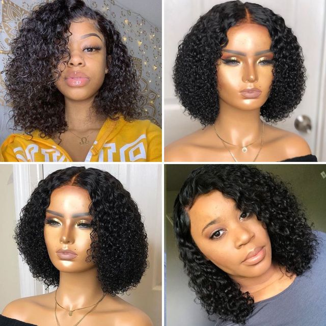 Laborhair Kinky Curly 4x4 Lace Closure Short Wigs 180% Density