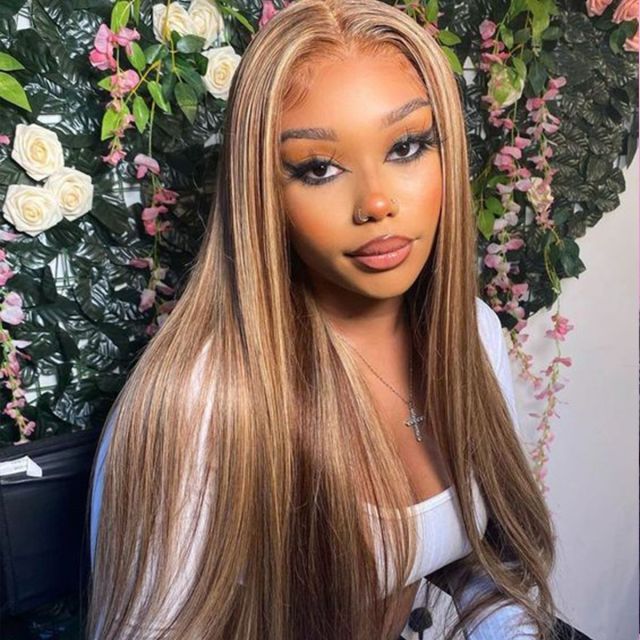 Laborhair Highlight Honey Blonde Straight Hair 13x4 Lace Front Wigs 180% Density