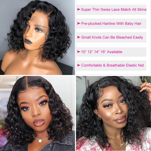Laborhair High Density Water Wave Short Bob Wigs Lace Front Wigs