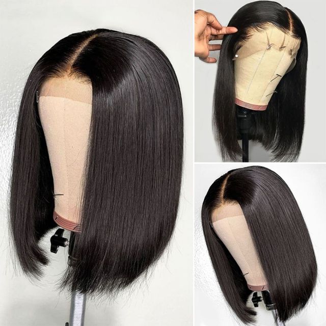 Laborhair 13x4 Straight Human Hair Lace Front Short Bob Wigs