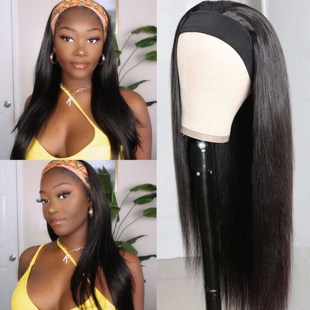 Laborhair New Headband Wig Straight Human Hair Wigs 150% Density Headband Wig With Scarf Glueless wigs