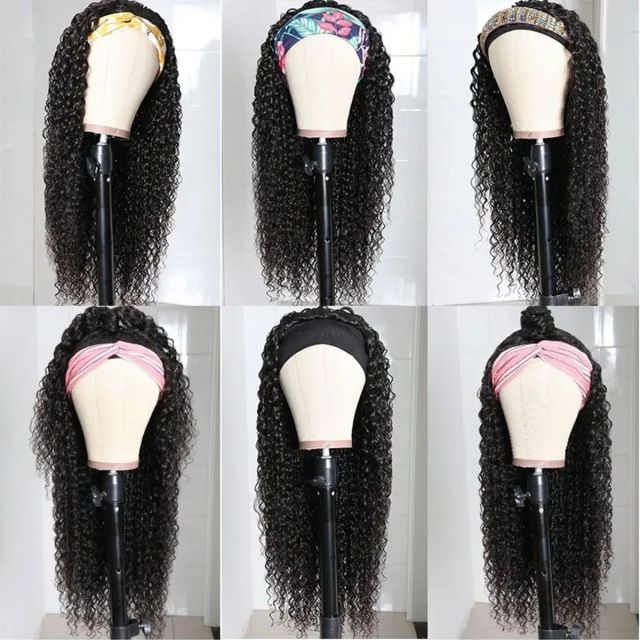 Laborhair Kinky Curly Headband Scarf Hair Wig Headband Glueless Lace Wig with Comfort Adjustable Elastic Wig Band