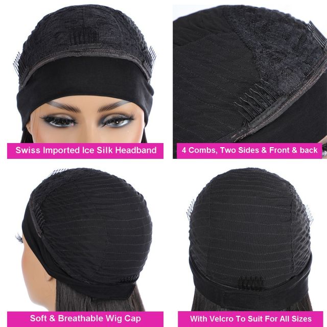 Laborhair Human Hair Headband Wig Water Wave 150% Silk Scarf Headband Half Wigs with Comfort Adjustable Elastic Wig Band