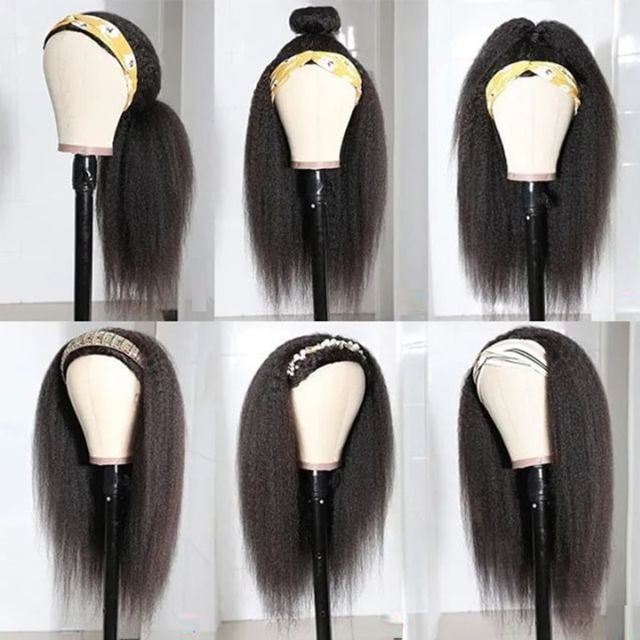 Laborhair Kinky Straight Wigs Headband Silk Wigs Yaki Human Hair Wigs on Headband