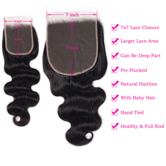 7×7 Lace Closure with Bundles Brazilian Body Wave Hair