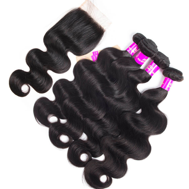 Indian Body Wave Hair Weave With Closure Hair 4 Bundles With Lace Closure Sale