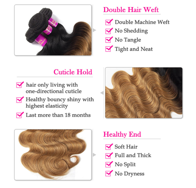 Ombre Color Hair 1B/27 Brazilian Body Wave 3/4 Bundles Best Hair