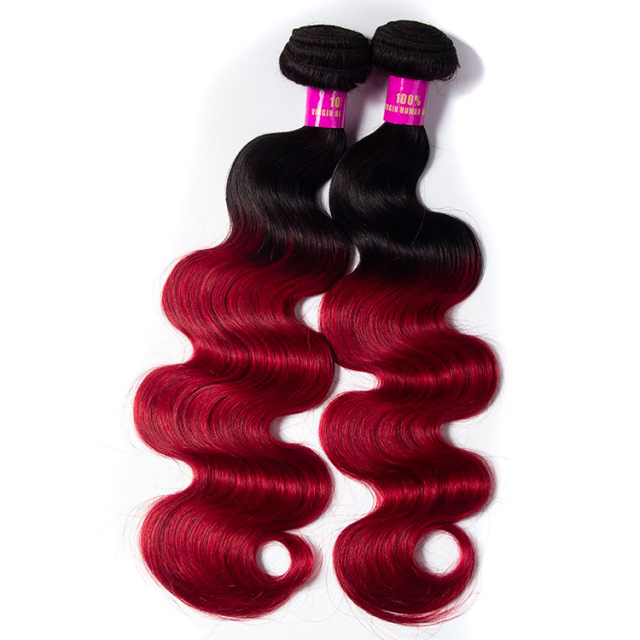 Ombre Hair Brazilian Body Wave Bundles 1B/Red Burgundy Color Hair