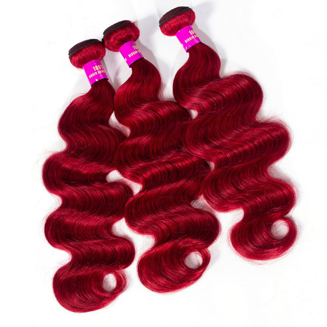 Red Human Hair Brazilian Body Wave 3 Bundles with Closure for Full Head Sale