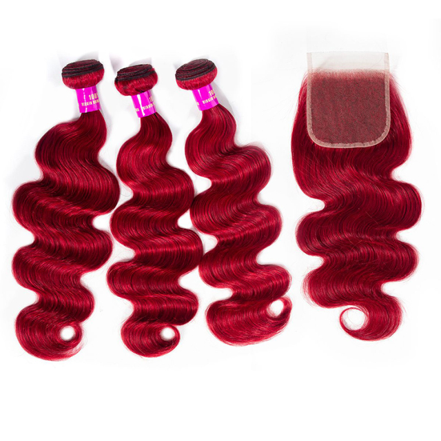 Red Human Hair Brazilian Body Wave 3 Bundles with Closure for Full Head Sale