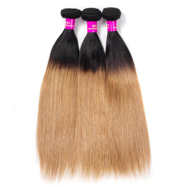 Best Quality Straight Hair Color T1b/27 Honey Blonde 3/4 Bundles Virgin Brazilian Straight Hair