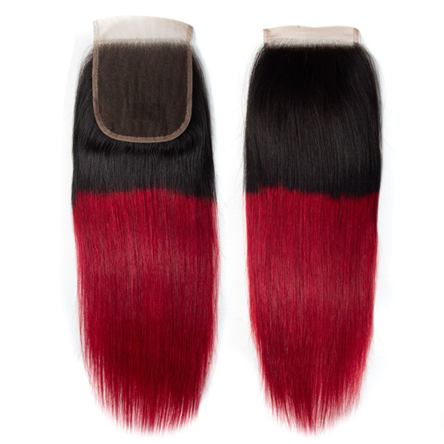 T1b/Burgundy Hair 3 Bundles with Closure Red Brazilian Straight Virgin Human Hair
