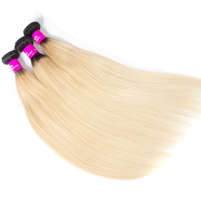 Ombre Blonde Hair Bundles with Frontal Brazilian Straight Hair Bundles 613 Hair Color