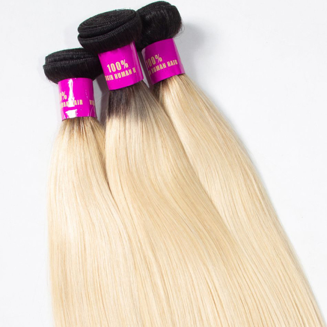 Ombre Blonde Hair Bundles with Frontal Brazilian Straight Hair Bundles 613 Hair Color