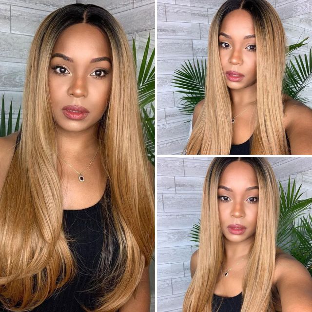 Laborhair 1B27 13×4 Lace Front Wig Straight Virgin Human Hair Wigs 200D