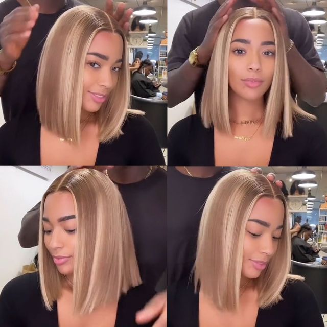 Laborhair Straight Hair Blonde Highlight Bob Wig 13×4 Lace Front Wigs