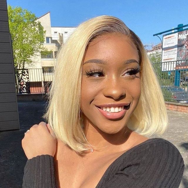 Laborhair Short Bob Wigs Blonde Wig With Dark Roots Straight Hair 13×4 Lace Front Wigs