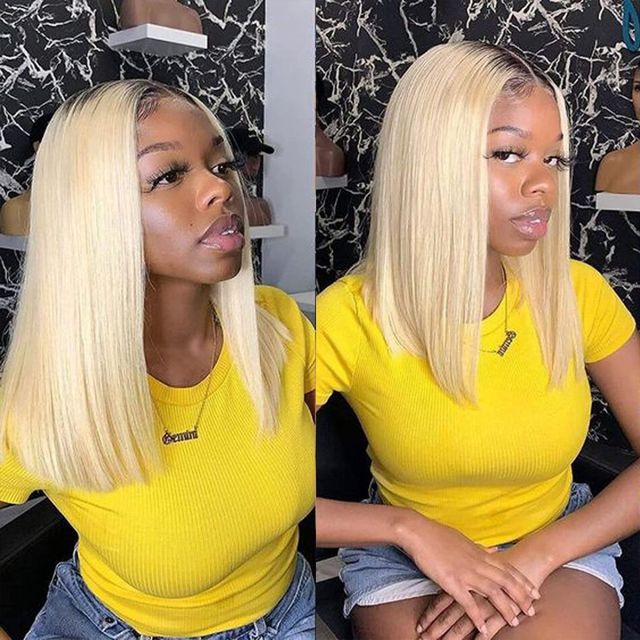 Laborhair Short Bob Wigs Blonde Wig With Dark Roots Straight Hair 13×4 Lace Front Wigs