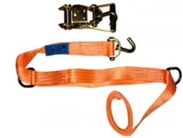 Lashing strap for car transportation, three-part, with D ring belt