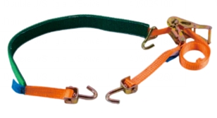 Lashing strap for car transportation, two-part, with green-tube-grip