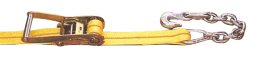 ratche strap with chain anchor assembly