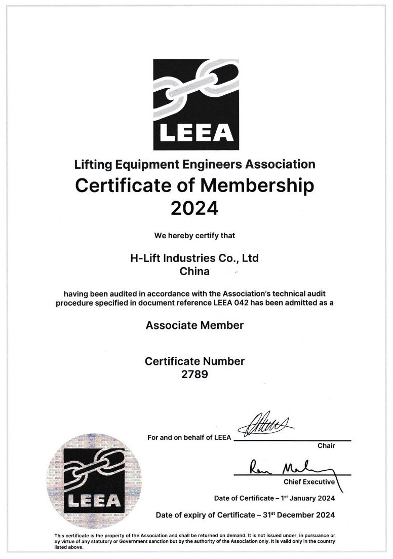 H-Lift LEEA Certificate of Membership