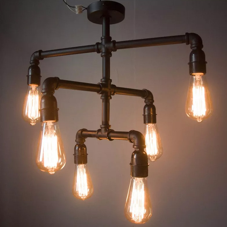 Nordic American RETRO Industrial Long Pipe Ceiling Chandelier Cafe Restaurant LOFT Rust Pipe Lamps