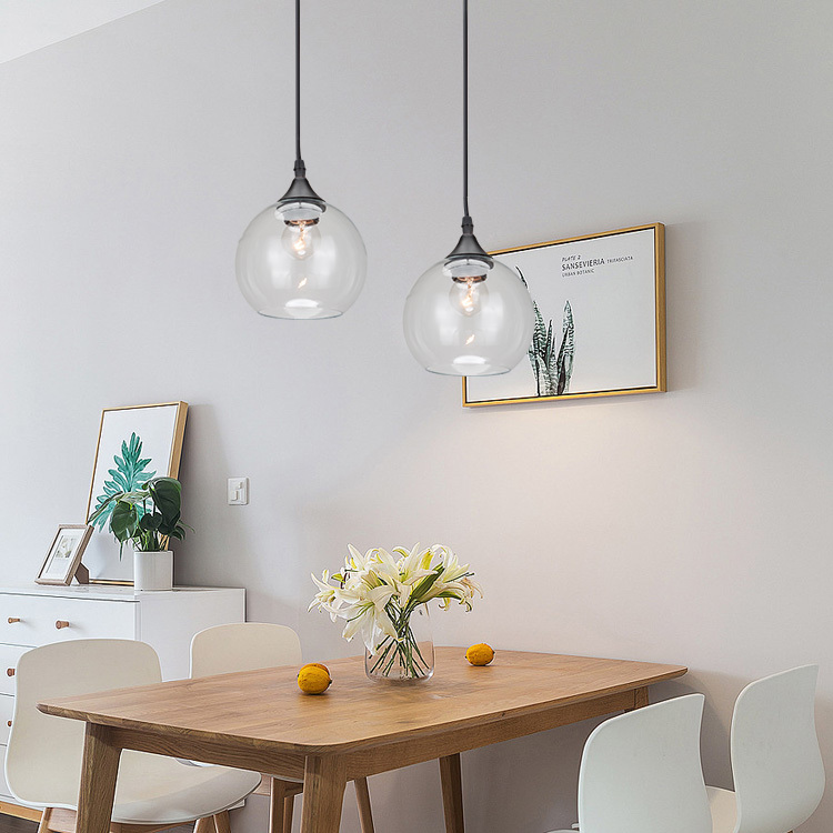 Promotion Modern Round Glass Chandelier Bedside Nordic Ceiling Light Hanging Home Glass Ball Shade Pendant Light Lamp