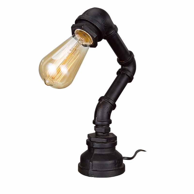 Home Decorative Steampunk Standing Pipe Lighting Industrial Vintage Table Lamps Black Electric Wrought Iron desk light