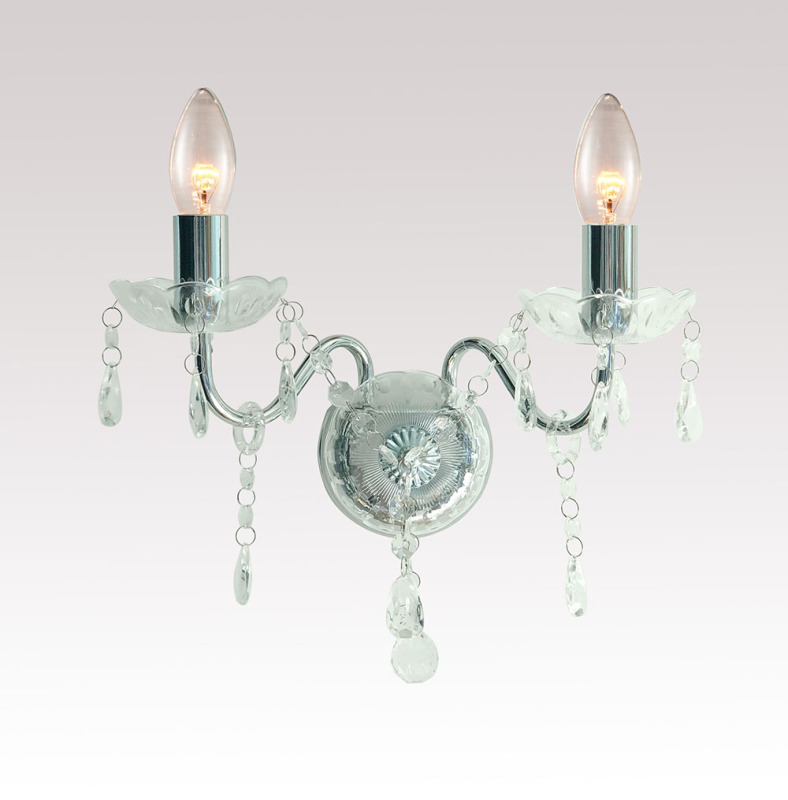 2 Light Polished Chrome Frame wall light fixtures indoor Mount Clear Crystal Droplets Wall Chandelier Lamp