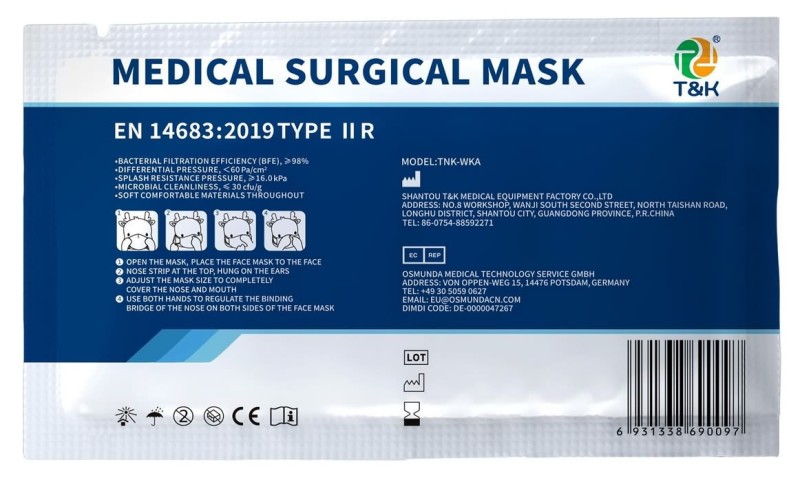 Masque chirurgical médical de type IIR à 3 plis pour enfants