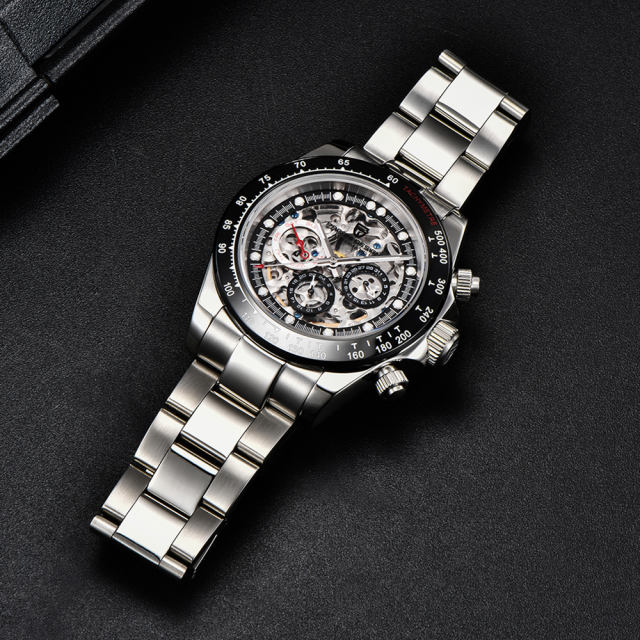 PAGANI DESIGN Men's Skeleton Automatic Watches Daytona Homage Stainless Steel Waterproof Wrist Watch with Sapphire Glass