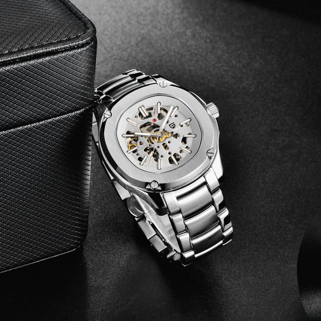 PAGANI DESIGN Skeleton Automatic Men's Watches 100M Waterproof full Stainless Steel Wrist Watch for Men Sapphire Dial Glass Deployment Clasp