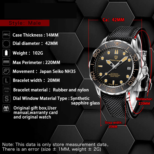 PAGANI DESIGN Men's Automatic Watches with Rubber Strap 007 Seamaster Homage Seiko NH35A Movement Waterproof Wrist Watch for Men