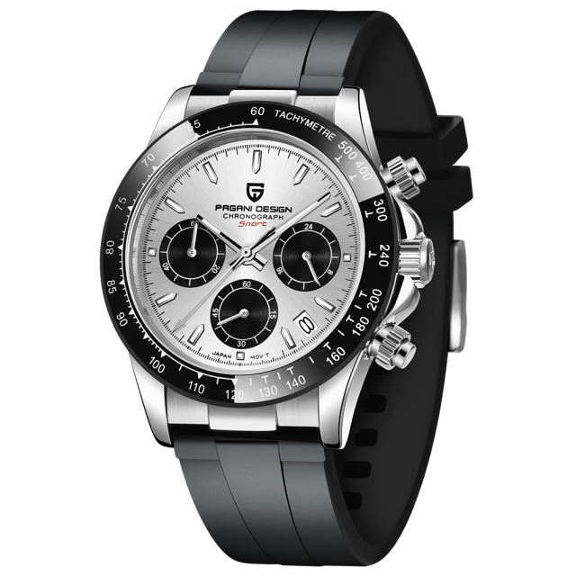 PAGANI DESIGN Quartz Watches for Men Sports Chronograph Stainless Steel Men's Wrist Watch with Seiko VK63 Movement Silicone Watchband