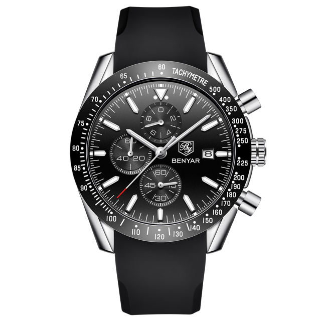 BENYAR Luxury Quartz Men's Watches Waterproof Sports Chronograph Wrist Watch with Silicone Watchband &amp; Stainless Steel Strap Wristwatch for Men