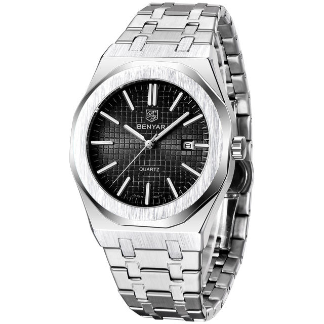 BENYAR Men's Quartz Watches Luxury Stainless Steel Waterproof Wrist Watch for Men Unique Design Sports Casual Watches