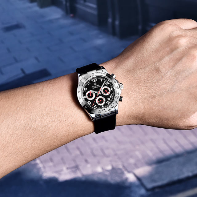 BENYAR BY-5192 Quartz Men's Watches Chronograph Alloy Silicone Business Wrist Watch for Men Waterproof Wristwatch Auto Date