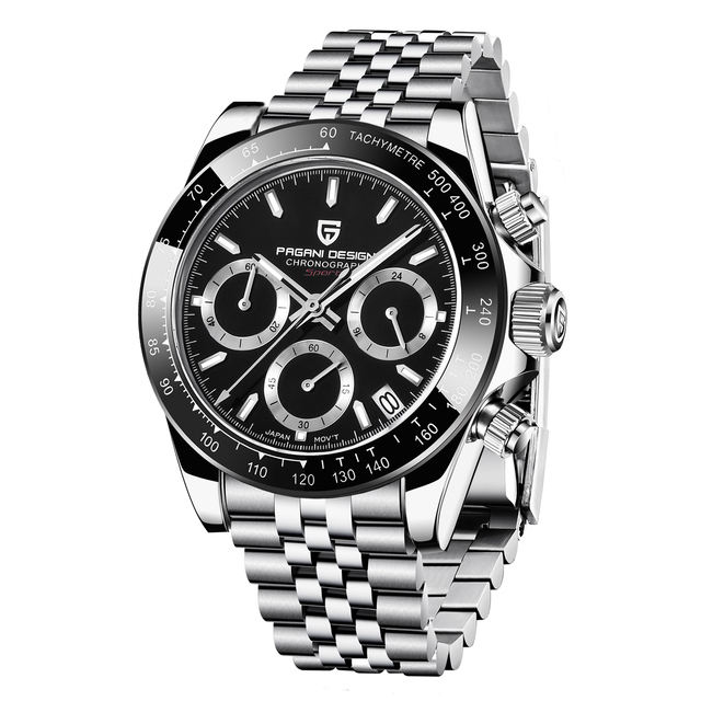 PAGANI DESIGN Men's Quartz Watches Chronograph Sports Wrist Watch with Seiko VK63 Movement Sapphire Glass Waterproof Stainless Steel Strap Ceramic Bezel