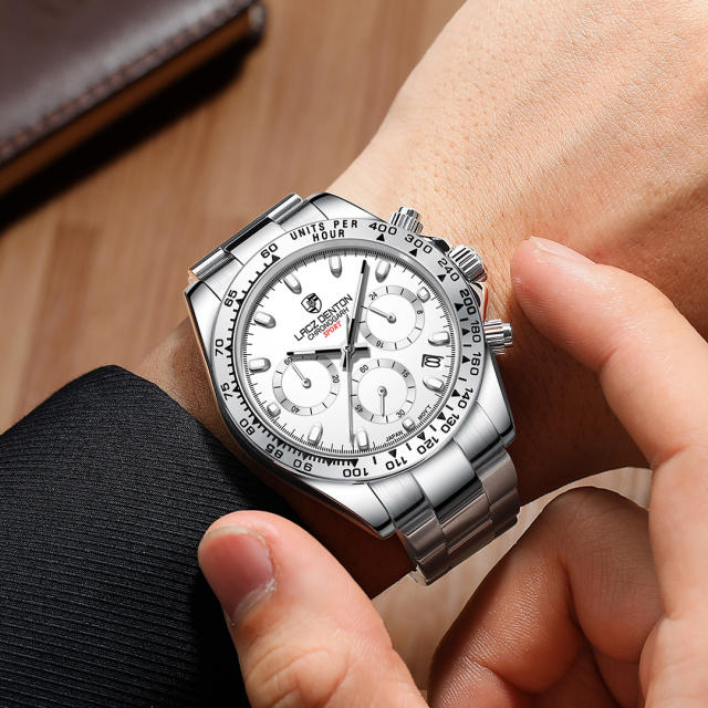 LACZ DENTON Men's Quartz Watches LD9105 Chronograph Stainless Steel Wristwatches