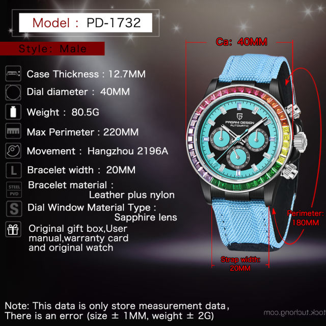 PAGANI DESIGN Men's Automatic Watches 40mm Rainbow Bezel Stainless Steel Waterproof Wrist Watches for Men Sport Unique Watches HZ2196A Movt