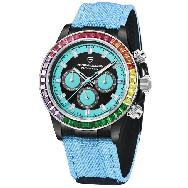 PAGANI DESIGN Men's Automatic Watches 40mm Rainbow Bezel Stainless Steel Waterproof Wrist Watches for Men Sport Unique Watches HZ2196A Movt