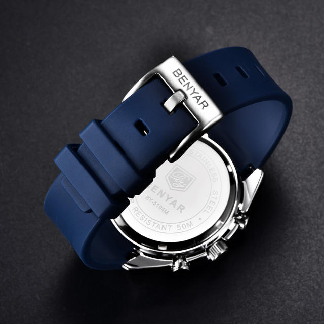 BENYAR Quartz Men's Watches full Steel Sports Waterproof Chronograph Wrist Watches for Men BY5194