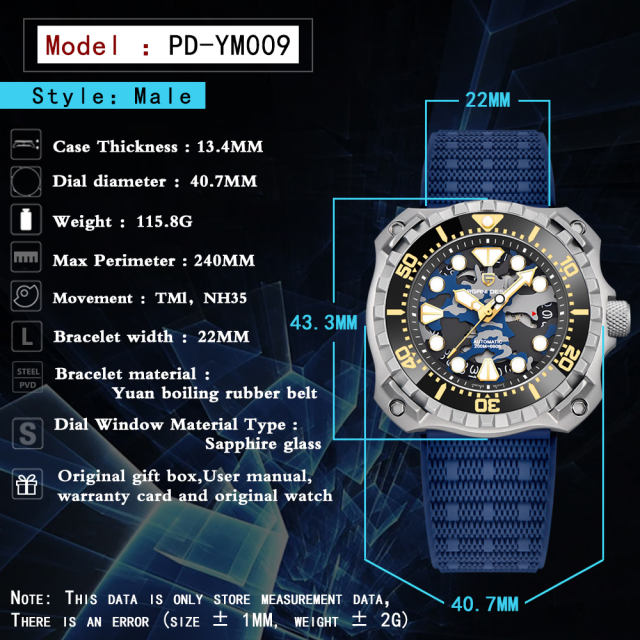 PAGANI DESIGN Men's Automatic Watches PD-YN009 Unique Stainless Steel Waterproof Mechanical Wrist Watches for Men NH35A Movt