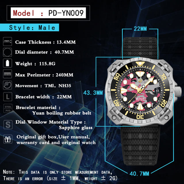 PAGANI DESIGN Men's Automatic Watches PD-YN009 Unique Stainless Steel Waterproof Mechanical Wrist Watches for Men NH35A Movt